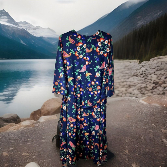 1X Croft & Barrow Beautiful Colorful Navy W Bright Flowers Midi Shirt Dress - Picture 10 of 10